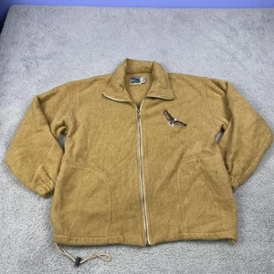 Cabin Fever Jacket Mens Medium Tan Full Zip Fleece Embroidered Eagle Herringbone - Picture 1 of 7