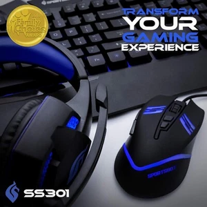 SportsBot SS301 Blue LED Gaming Over-Ear Headset, Keyboard & Mouse Combo Set NEW - Picture 1 of 9
