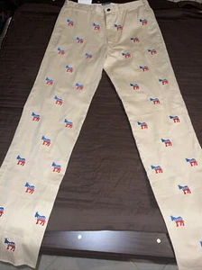 Castaway Nantucket Island Embroidered Tan- Donkey Mariner Pants Sz 36 New wTags - Picture 1 of 17