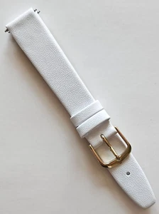 16mm - White Smooth Surface Leather Watch Band - ( Gold Buckle / Pins ) - Picture 1 of 3