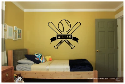 Personalized Baseball Name WALL ART VINYL DECAL STICKER 24"x22" CHOICE OF COLOR - Image 1 of 3
