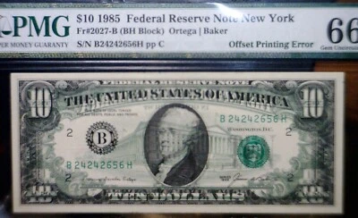 1985 ERROR PMG MS66 Off Set Back/ Front $10 GEM CU Federal Reserve Note Currency - Image 1 of 4