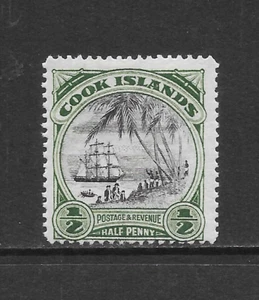 COOK ISLANDS SCOTT 84a MH FINE - 1932 1/2p DP GRN/NEGRO - ATERRIZAJE DE CAPT. COOK - Imagen 1 de 2