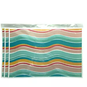 3 Pk Plastic Placemats Multicolor Wave Stripes Outdoor Indoor Wipe Clean New - Picture 1 of 4