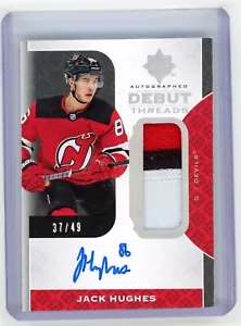 JACK HUGHES 2019-20 UD Ultimate Collection Autograph ROOKIE PATCH AUTO RPA 37/49 - Picture 1 of 3