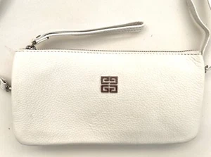 GIVENCHY WHITE LEATHER HAND BAG CLUTCH WRISTLET WALLET, REMOVABLE SHOULDER STRAP - Picture 1 of 8
