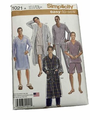 Simplicity 1021 XS-XL EASY Men's Pajama Robe Shirt Pants Shorts Kaftan Pattern - Image 1 of 2