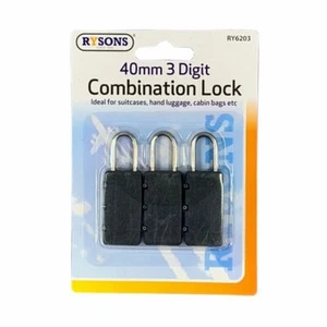3 X KOMBI-VORHÄNGESCHLOSS 3-STELLIG SCHWARZ 40mm SCHLOSS SICHERHEIT REISE GEPÄCK KOFFER - Bild 1 von 5