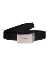 Valentino  Mens Bourbon Black Leather Belt  New 115-130 New Silver Solid Buckle
