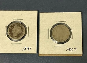 1891 & 1907 Liberty Head V Nickel - Picture 1 of 21