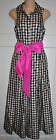 ELIZA J Gingham Check Print Pink Belt Woven Taffeta Gown Maxi Dress size 2