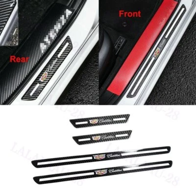 4PCS Carbon Car Door Welcome Plate Sill Scuff Cover Decal Sticker For Cadillac - Image 1 of 4