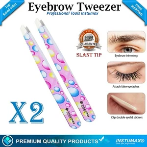 X2 Eyebrow Hair Tweezer Slanted Flat Tip Stainless Steel Facial Hair Remover - Picture 1 of 2