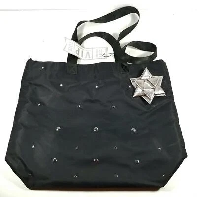 NEW Victorias Secret Tote Bag VIP Black Studded Silver Bow 2013 Holiday Shop Zip - Image 1 of 4