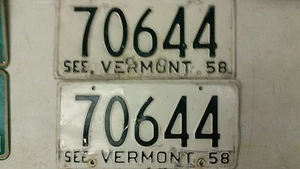 Pair 1958 See VERMONT License Plate 70644 - Picture 1 of 1
