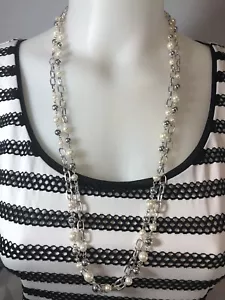 60” Silver Necklace Faux Pearl - Picture 1 of 1