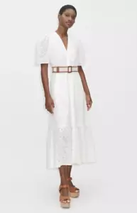 NEW ME+EM Broderie Maxi Dress White Eyelet Short Sleeve Sz 2 NWT Cotton Button - Picture 1 of 12