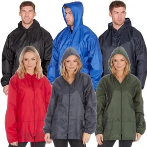Unisex Plain Rain Coat Mac Kagoul Jacket Water Resistant Hooded Cagoul Adults UK - Picture 1 of 28