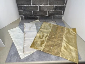 set of 3 boho sequenced 16x16 pillow case/white,silver,gold - Picture 1 of 9
