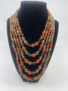 VTG West Germany Cut Glass Beaded 5 Strand 15-18.5” Necklace Amber Topaz Orange - Picture 1 of 24