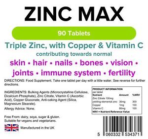 Zinc Max - 90 Tablets - [Lindens 4371]