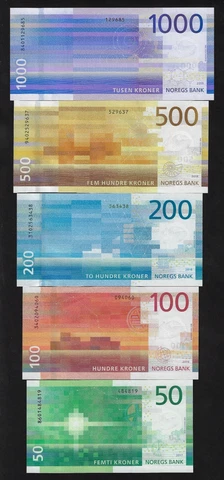 NORWAY  1000 + 500+ 200 + 100 + 50   KRONER  2019  FULL SET  GEM UNC Cover