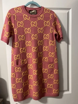 GUCCI Pink/Yellow GG Logo Wool Sweater Dress Medium NEW RARE FIND  - Image 1 of 4