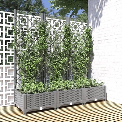Garden Planter with Trellis Light Grey PP 120x40x121.5 cm Outdoor Weatherproof L - Image 1 of 4