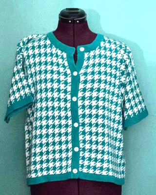 Cárdigan suéter pata de gallo de colección hermoso clásico verde azulado mujer mediano Foto 1 de 4