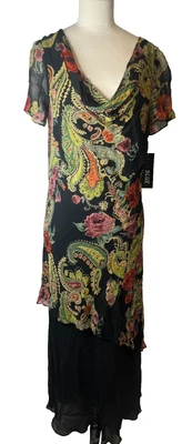 Maxi Vestido De Colección NUEVO CON ETIQUETAS AZUL EVA Talla 12 Negro Cascada Cuentas Floral Cachemira Capucha Foto 1 de 4