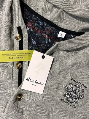 Suéter Robert Graham Bendigo Henley Nuevo con Etiquetas Golf Silbido Estrechos Grande Gris Argyl Foto 1 de 4