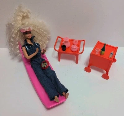 Mattel Barbie Dream Patio Recliner Chaise Lounge Cart Orange W Barbie Doll/Acc. - Image 1 of 4
