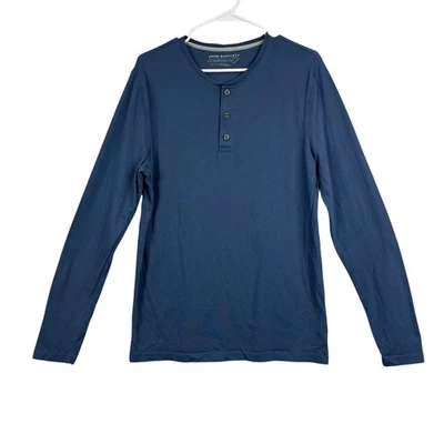 Camisa Henley John Bartlett Consensus masculina azul manga longa algodão tamanho médio - Imagem 1 de 4