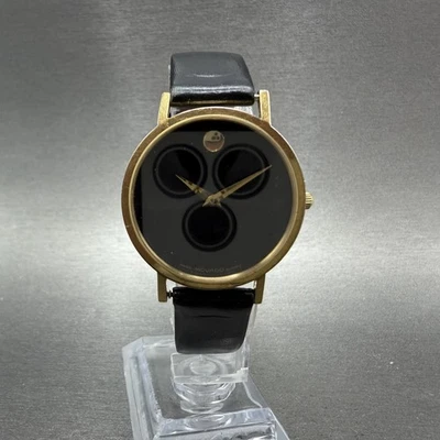 Movado Museum Watch Men 31mm Black Dial Gold Tone Round 87-45-882 New Battery - Image 1 of 4