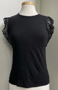 Camiseta negra de encaje de manga corta White House Black Market cuello redondo XS - Imagen 1 de 5
