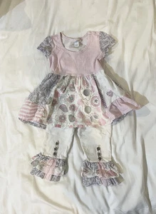 Naartje Kids Girls Tunic Dress Leggings Outfit Set Pink 100% Cotton Size 4T Cute - Picture 1 of 10