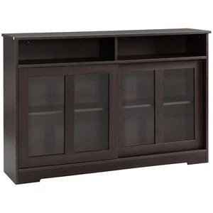 Modern Kitchen Storage Sideboard Linen Cabinet with Sliding Glass Doors Brown - Picture 1 of 10