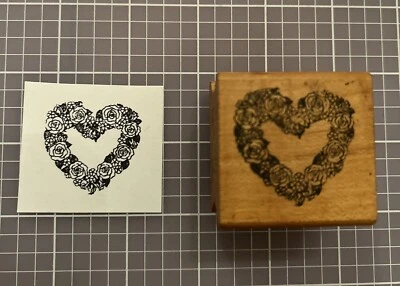 All Night Media Rubber Stamp Heart Wreath Roses Flowers Floral - Image 1 of 4