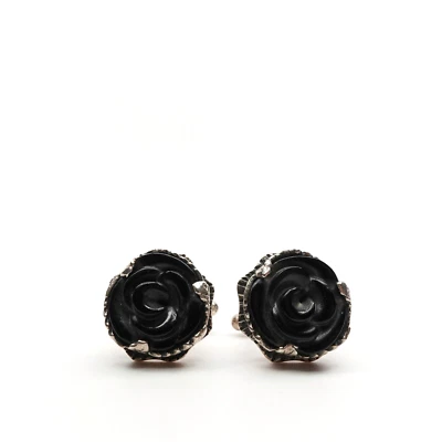 King Baby Studio Carved Jet Rose Silver .925 Cuff Links - Image 1 of 4