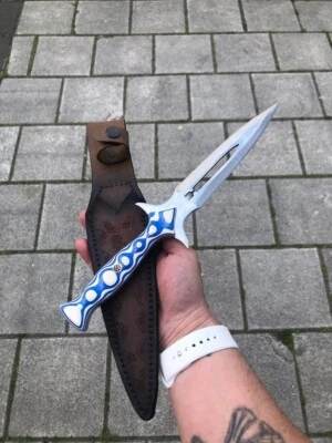 Дамасская сталь нож обоюдоострый заказ кинжал ручной работы кожаные ножны - Изображение 1 из 3