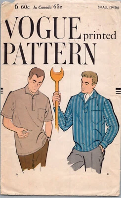 Vintage Vogue 9496 1950s Mens Sport Shirt Sewing Pattern Small 34 36 Uncut - Image 1 of 2