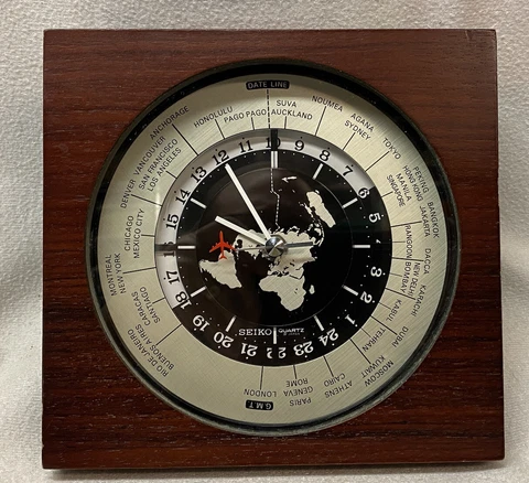 Seiko Quartz World Clock Time Red Jet Airplane  Desk 7.25in  Japan WORKS GREAT Cover