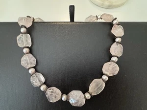 Beautiful Pink Rose Quartz & White Freshwater Pearl Necklace Silver Clasp Chunky - Picture 1 of 5