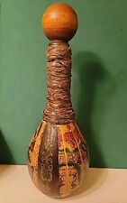 Vintage Italy Decanter Leather Global Map Covered Glass Bottle Wood Top Stopper 