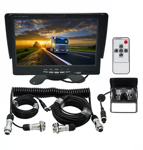 Caravan 4 PIN Rear View 7" Monitor+HD Backup CCD Camera+Trailer Suzy Coil Cable - Picture 1 of 12