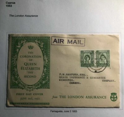 1953 Ceylon Queen Elizabeth II Coronation First Day cover FDC To Winnipeg Canada - Image 1 of 3