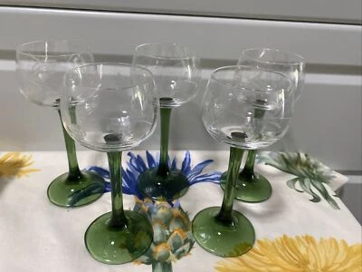 Lot 5 Verres A Pied Vert Vin Blanc D’alsace Decor Raisin Graves  - Photo 1/4