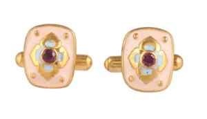 Ruby 14K Gold Plated Art Deco Enameled Cufflinks - Picture 1 of 5