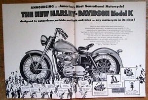 1952 Harley Davidson Model K Motorcycle Original Centerfold Ad - Picture 1 of 1