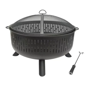 31.5-In W Black Steel Wood-Burning Fire Pit - Picture 1 of 12